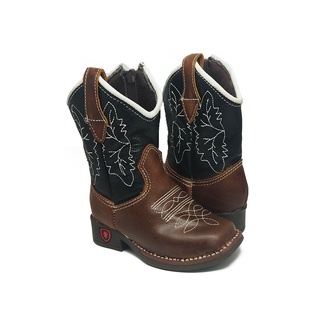 Bota Texana Infantil Country Couro Masculina Botinha Preto