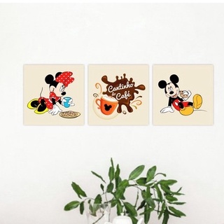 Quadro Decorativo Minnie E Mickey Cantinho Do Cafe De 3 Peças MWC