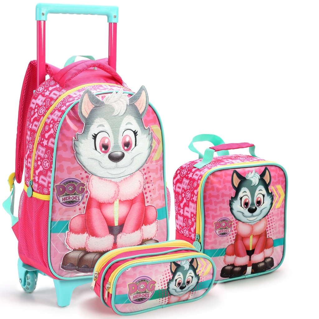 Mochila de Rodinhas Infantil Feminina Cachorro