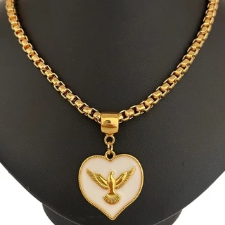 Colar Feminino Choker Coracao Espirito Santo Folheado A Ouro 45cm