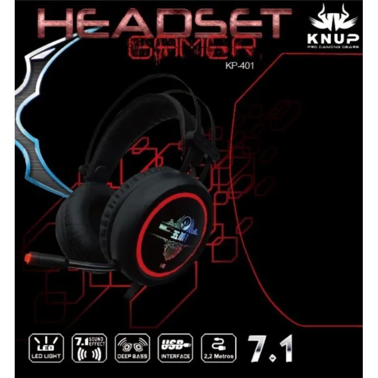 Headsets Fone Gamer Para PC 7.1 Sound Knup KP401