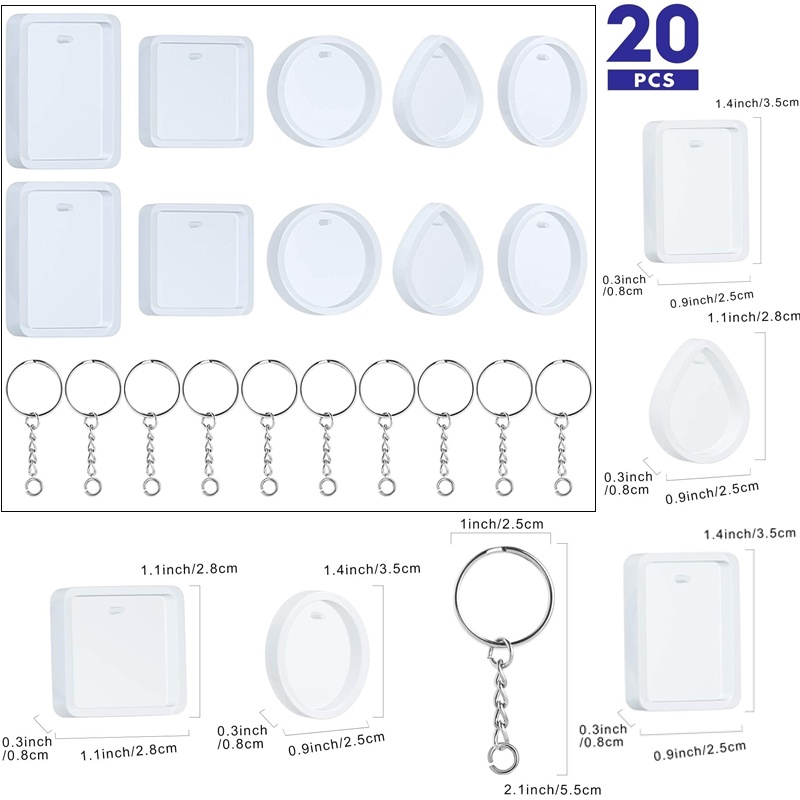 20pcs Conjunto De Molde De Silicone Para Pingente Chaveiro De Resina Com Tarraxa