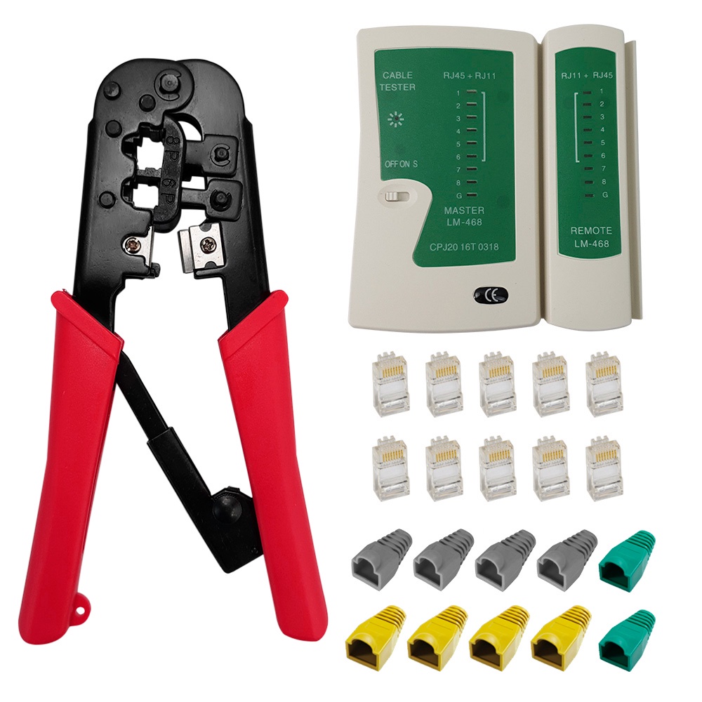 Kit 48 C - Alicate Crimpar RJ45/11 + Testador De Cabos + 10 Conectores ...