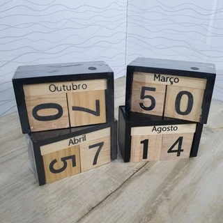 Calendário de Mesa Permanente Madeira Decoração