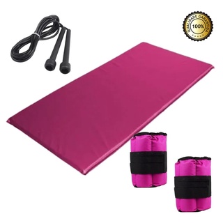 Kit Colchonete De Academia Rosa + Corda De Pular + Caneleira 4kg Rosa