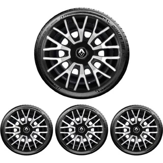 Jogo 4 Calotas Esportiva Triton Preto/Prata Aro 14 Renault Clio Sandero Logan Symbol Megane