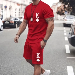 Conjunto Camiseta e Bermuda Rei de Espadas K do Baralho Moda Masculina
