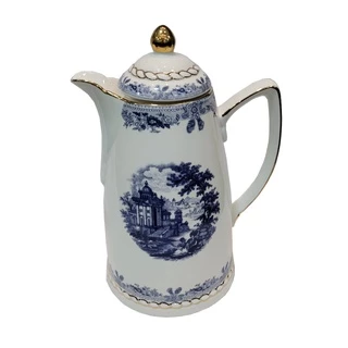 Garrafa Térmica Luxo Porcelana Branca Desenho Floral Azul
