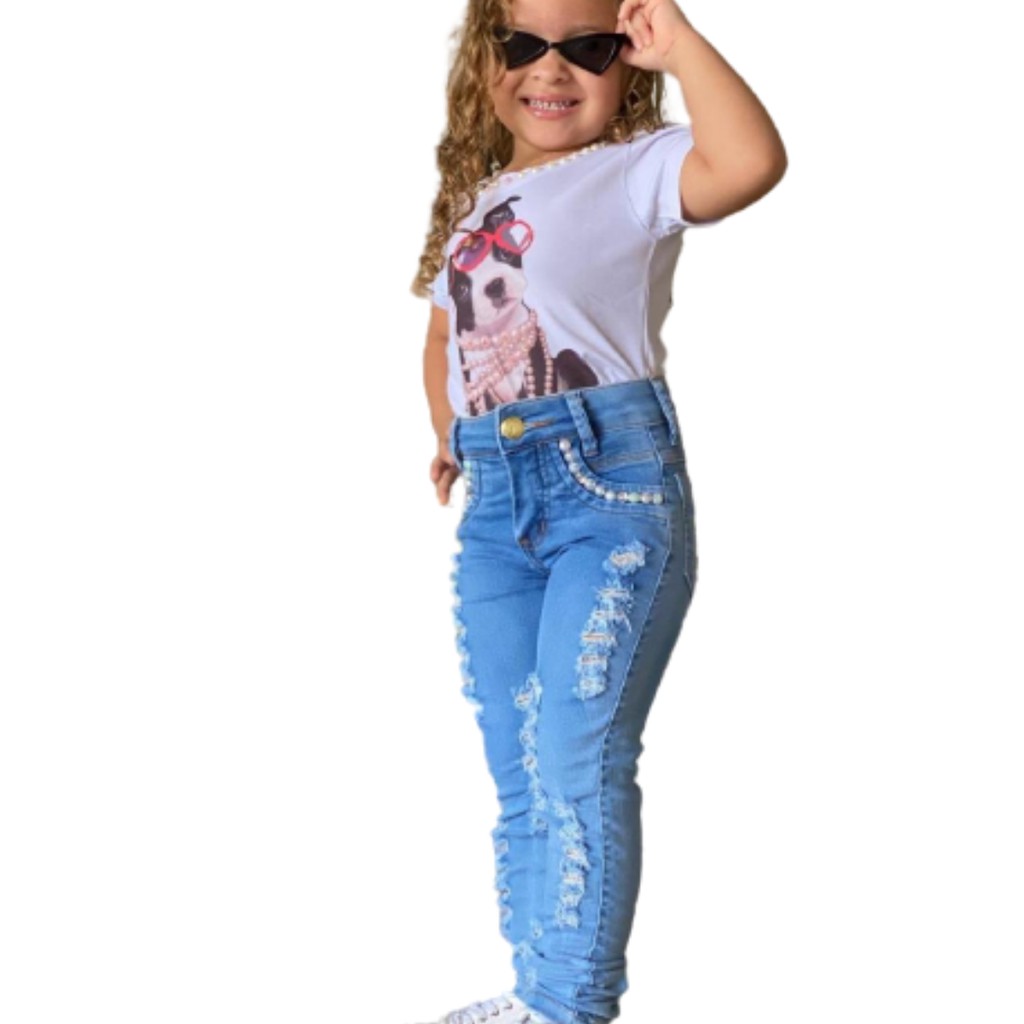 Conjunto De Roupas Casuais Da Moda Para Crianças, Calças Jeans