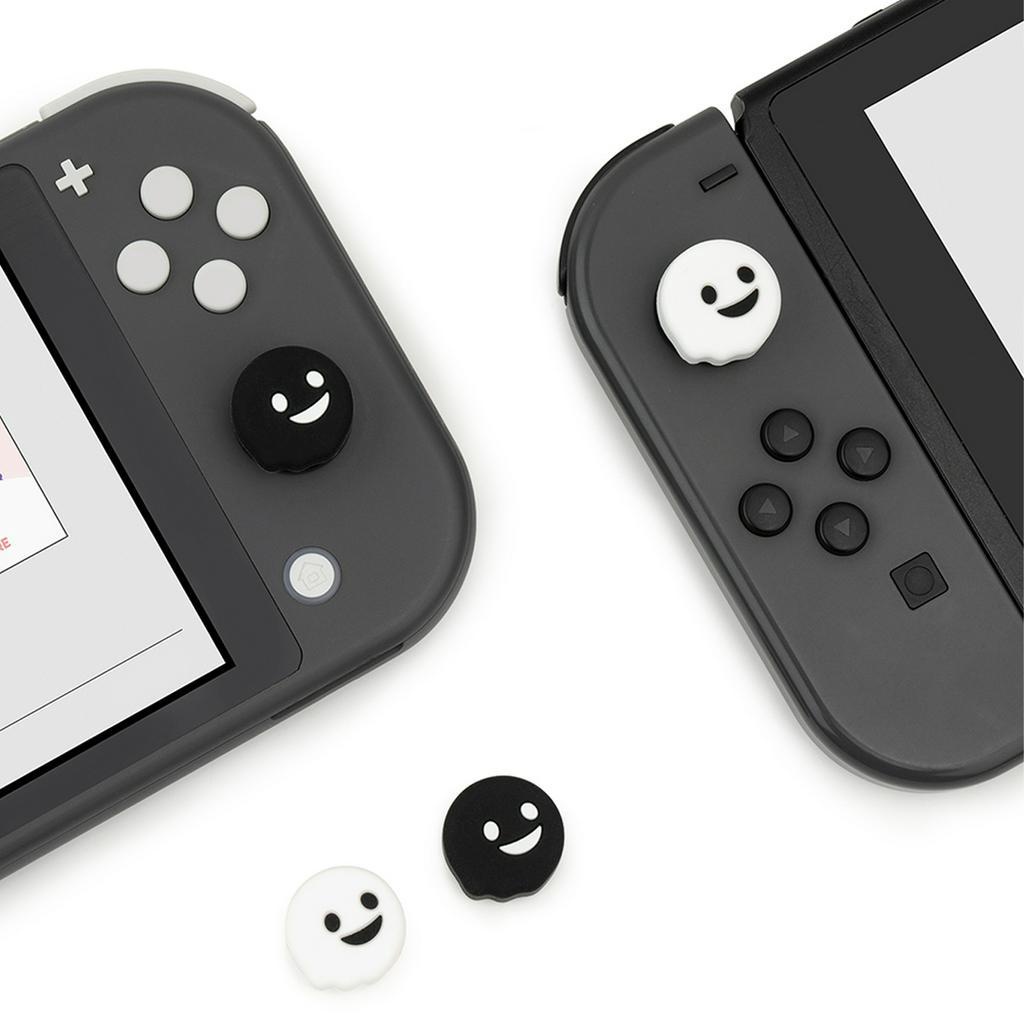 Geekshare Conjunto de 4 peças Cute Black White Ghost Thumb Grip Cap, Capa do Controlador de Silicone Macia Compatível com Nintendo Switch /OLED /Switch Lite