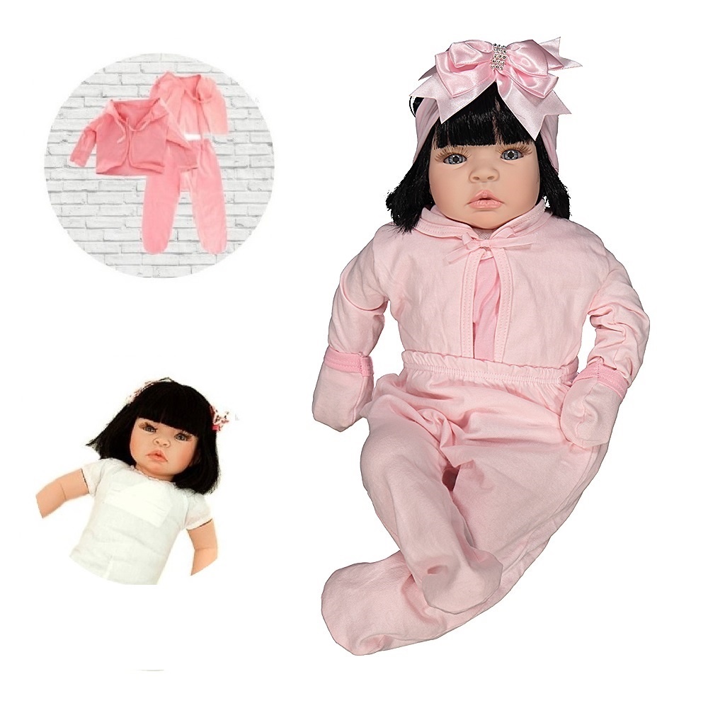 Boneca Estilo Bebê Reborn Real Baby Alive Menina Morena 52cm