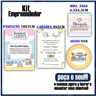 Combo Kit Para Cliente Agradecimento Empreendedor Cartões, adesivos e mini tags