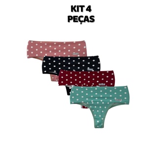 Kit 4 Calcinhas Fitness Poá Seca Barriga Cintura Alta Com Compressão Modeladora