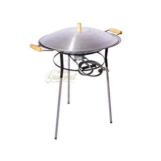 Tacho Disco Arado 60Cm Feito Aço Carbono e Tampa De Alumínio Tripé Removível Com Kit Flex Gás / Alcool