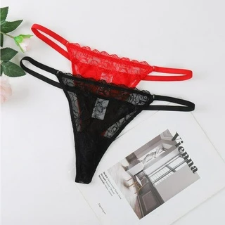 2pcs Roupas Íntimas Femininas Sedosas E Respiráveis Sexy Em Malha De Renda Duas Cores 1 Preto + 1 Vermelho