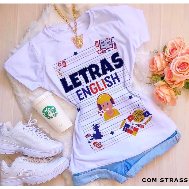 Tshirt Camiseta blusa feminina Letras Ingl s