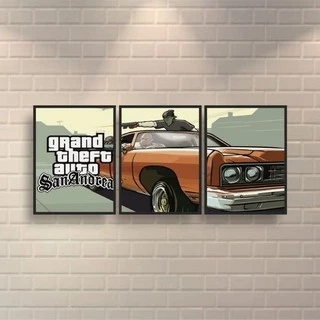 quadro decorativo 3 peças Gta gamer decoração sala quarto