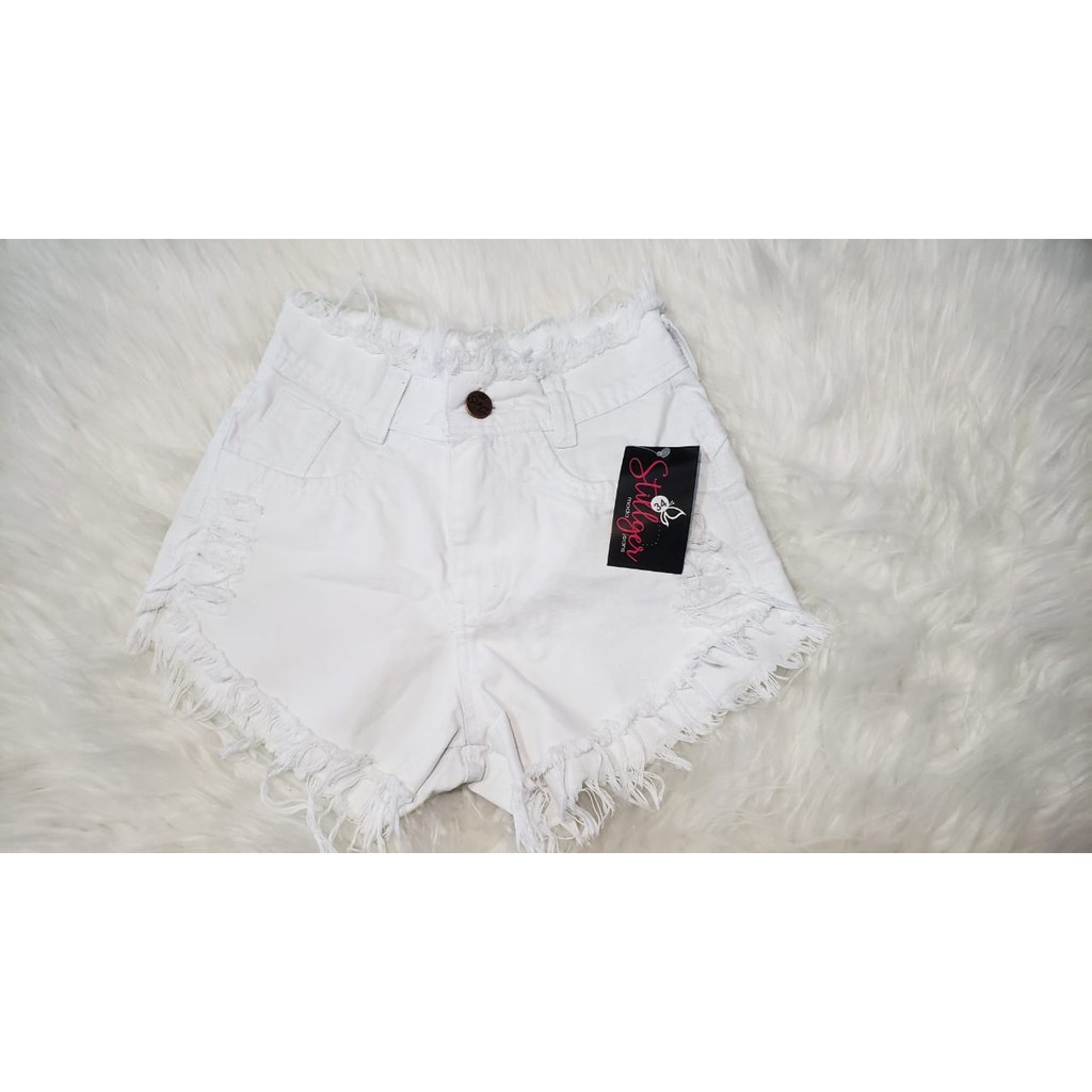 SHORT JEANS FEMININO DESFIADO BRANCO