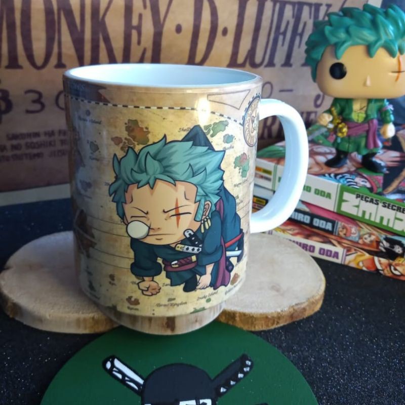 Caneca Personalizada Porcelana One Piece Luffy Zoro Law Nami Usopp Kid Shanks Kaido Chopper Barba braca