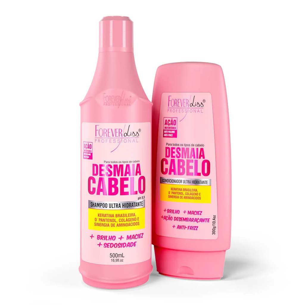 Kit Desmaia Cabelo Shampoo 500ml + Condicionador 300g Forever Liss ...