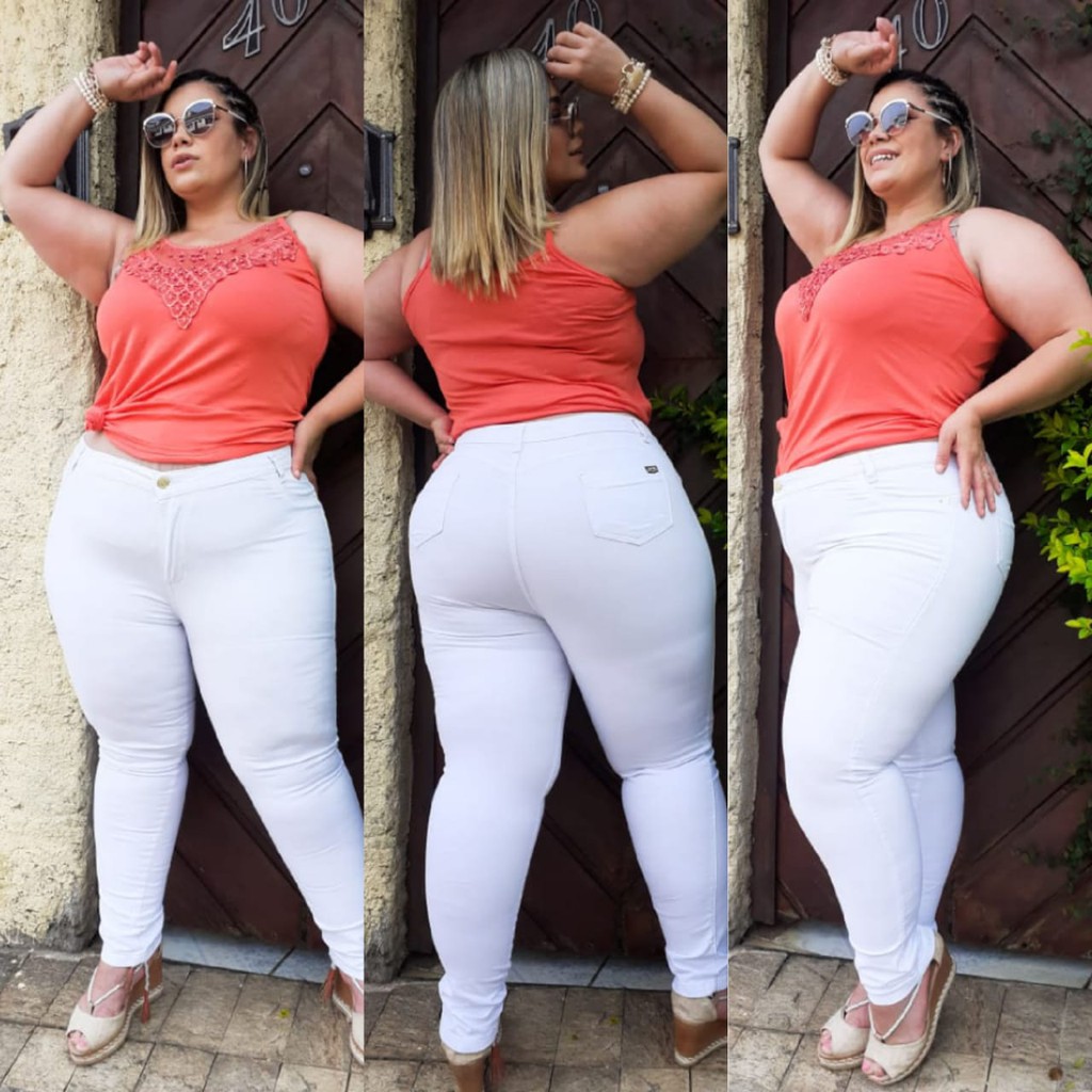 Calça Jeans Plus size Branca para enfermagem com mega lycra