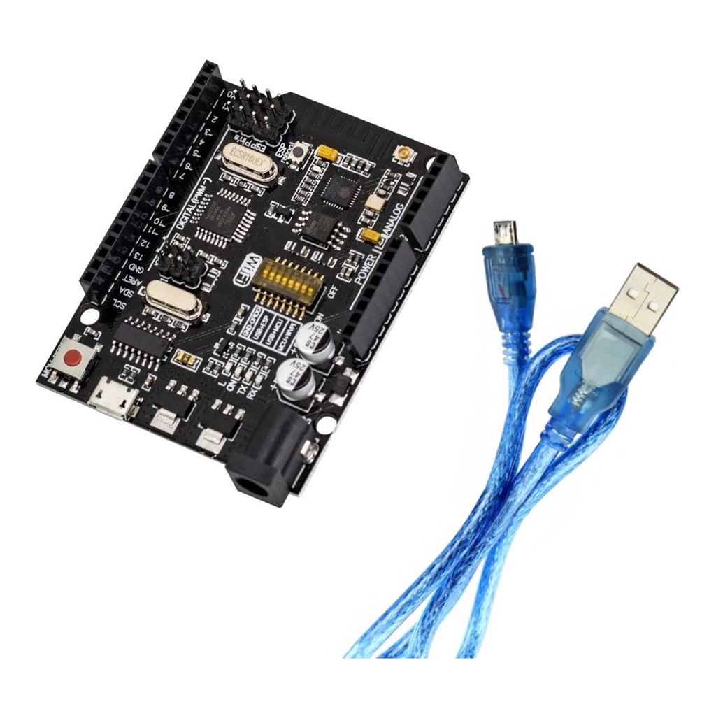 Placa Uno R3 Wifi Atmega328 Com Esp8266 Ch340 E Cabo Usb Compatível