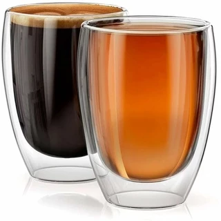 Jogo 4 Copos Parede Dupla Vidro 380 Ml Café Chá Bar