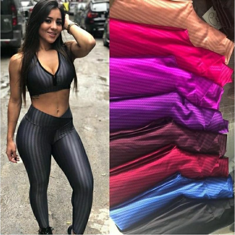 Conjunto de Academia Calça Legging 3D Cós Cruzado + Top Alça Preto, Moda  LLevo