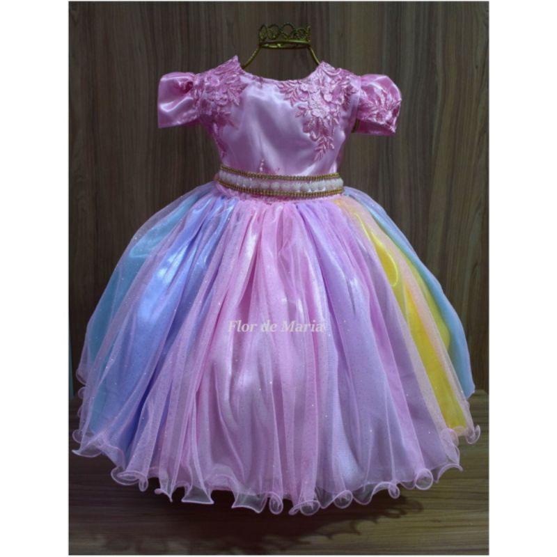 Vestido infantil best sale tema arco iris