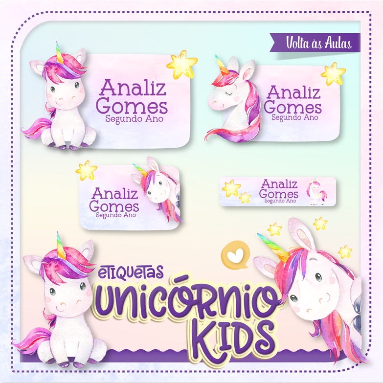 Etiqueta Escolar - Unicórnio - 100 Und