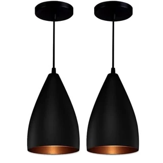 Kit 2 Pendentes Conicos Estilo Vegas (Preto Fosco /Bronze) .