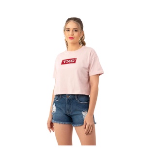 Camiseta Cropped Curta Blusa Feminina TXC Country 100% Original Extra Rosa Manga Curta Bordada