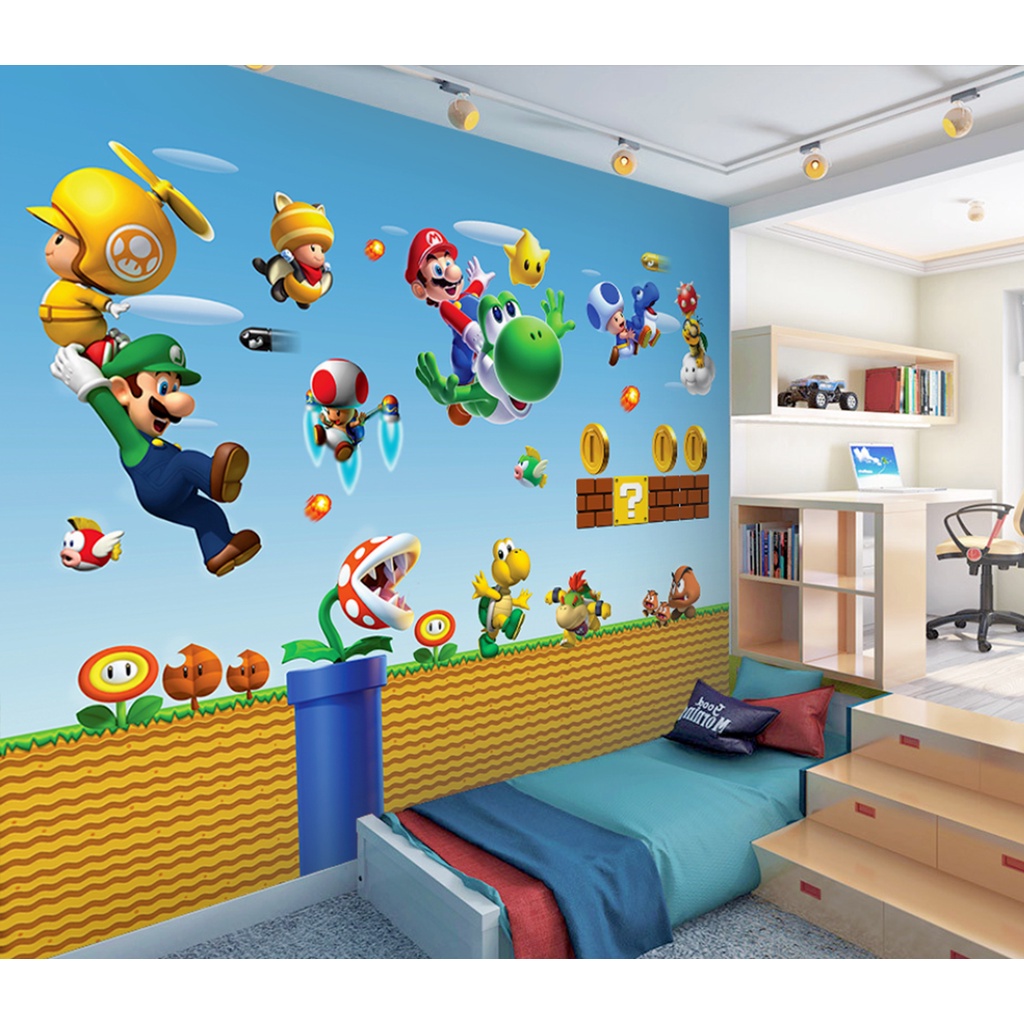 Papel de Parede Infantil Tema Super Mario Game Nintendo Para Quarto de Meninos Gamer