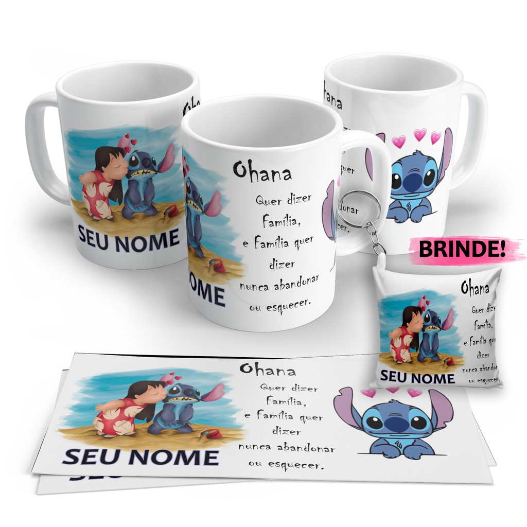 Caneca personalizada de porcelana LILO E STITCH com nome e frase Ohana /  xicara personalizada / xícara lilo e stitch | Shopee Brasil