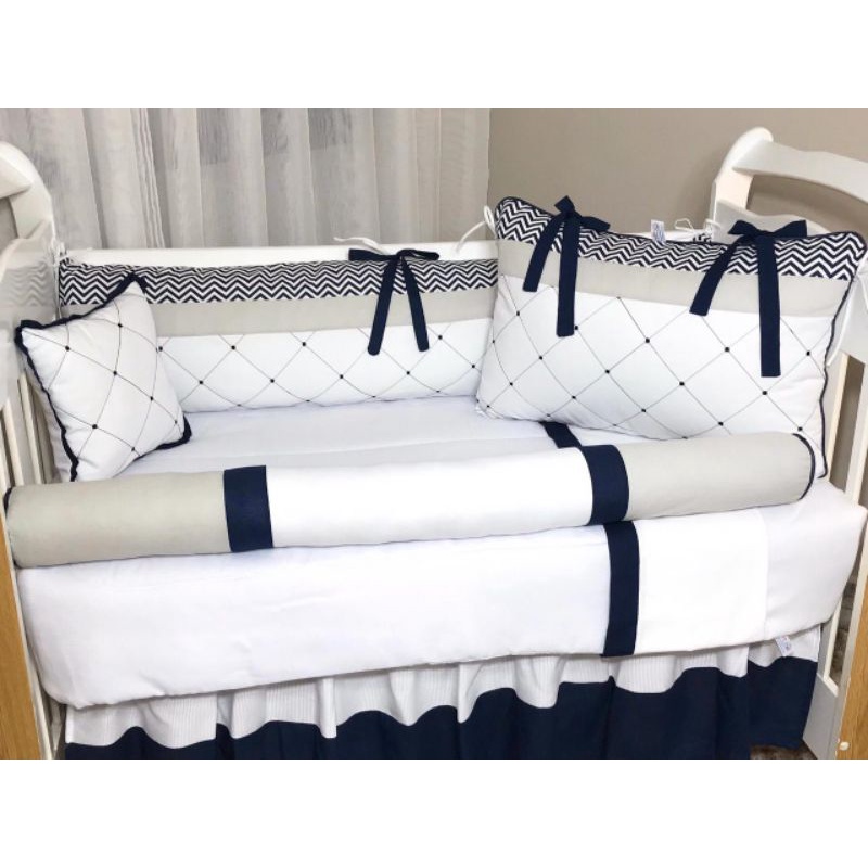Kit Berço Elegância Azul Marinho+saia Baby Mania