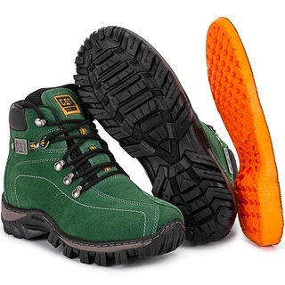 Kit Bota Coturno Caterpillar Confortável Couro Verde Resistente Palmilha Gel.