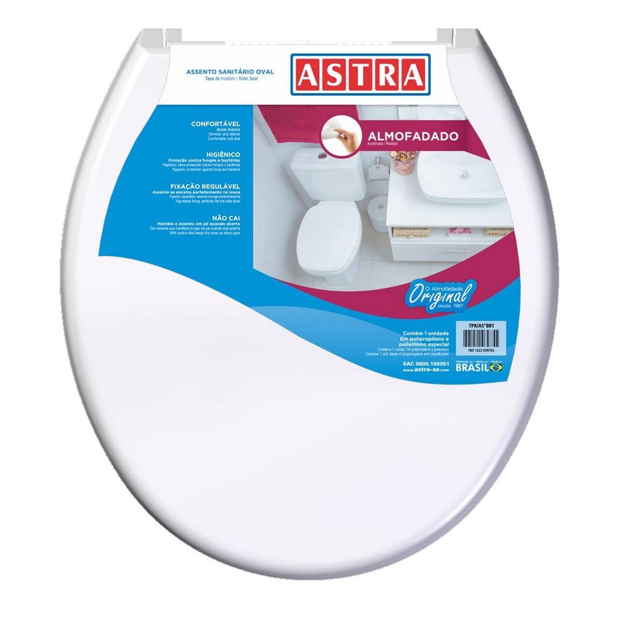 Assento Sanitário Oval Almofadado Branco - Astra