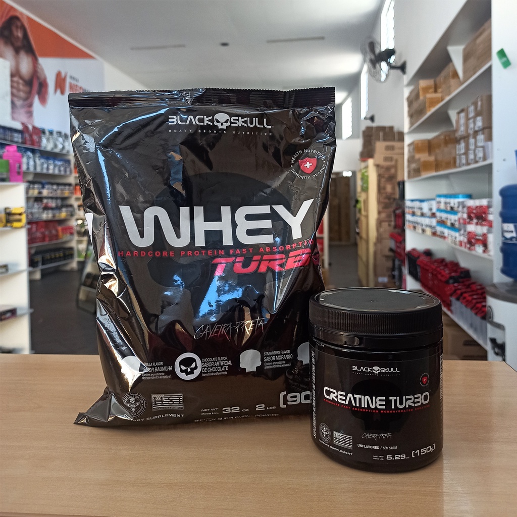 Kit Whey Turbo 907g mais Creatina Turbo 150g - Black Skull