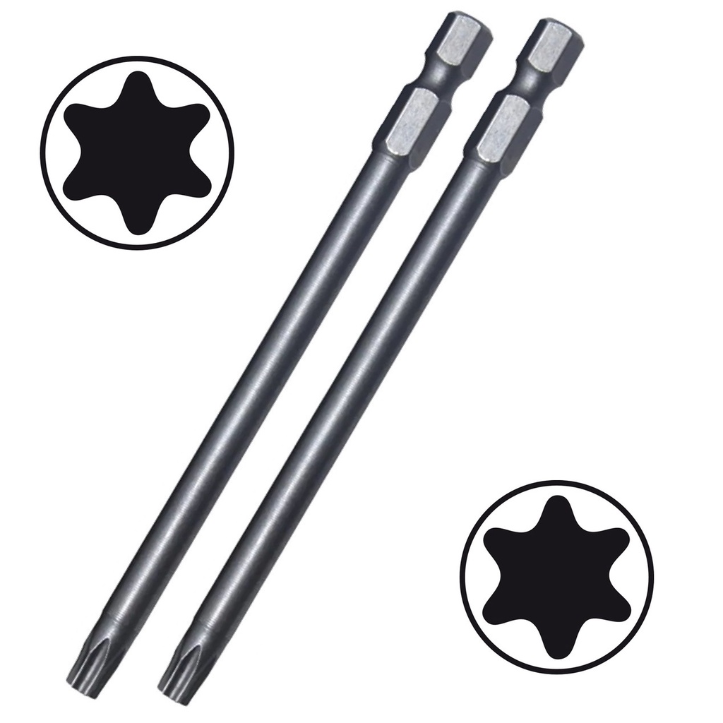 Ponteiras Bits Torx Longos Pontas T10 x 100mm + T20 X 100mm