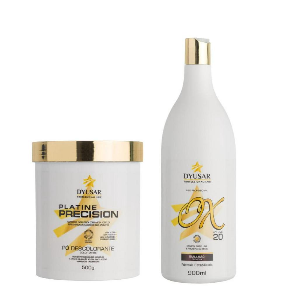 kit Pó Descolorante Platinado Profissional Platine Precision White + OX 20 Volumes DYUSAR