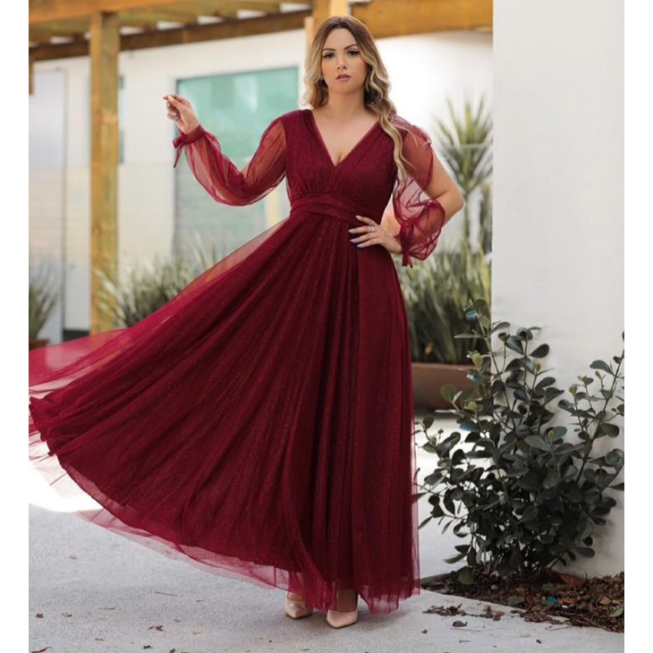 Vestido de madrinha marsala best sale com manga