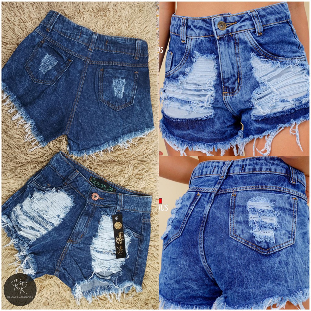 Short Jeans bermudas Destroyed Feminino Cintura Alta Hot Pants luxo Desfiado  chefão Tendência Moda Blogueira