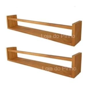 Kit 2 Prateleiras de Pinus Decorativa Organizadora 60x10cm 100% Madeira Com Suportes Invisíveis