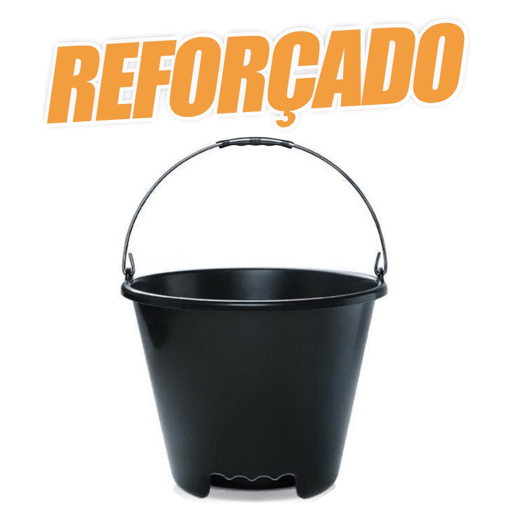 Balde Com Alça De Ferro Reforçado Preto Pedreiro Com Medidor 12 Litros