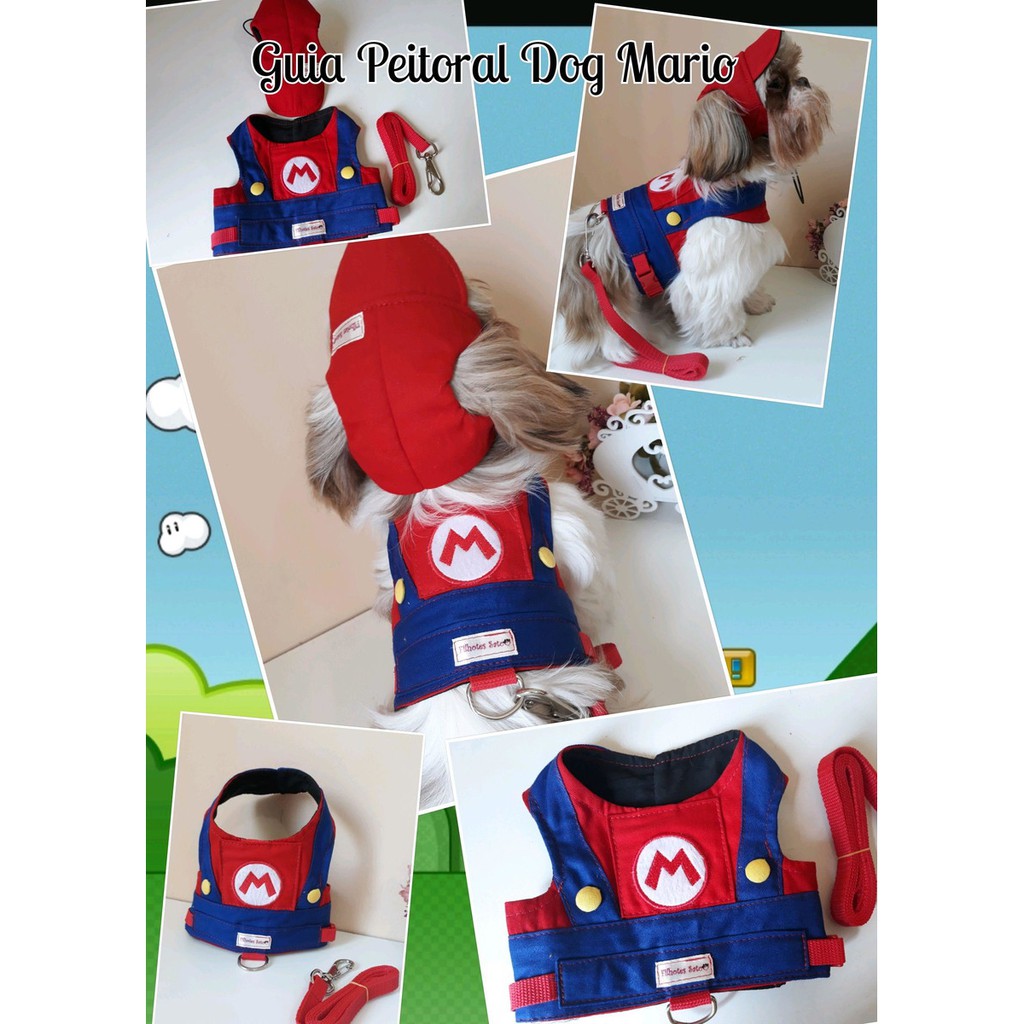 Roupa Pet - Guia Peitoral Mario Ou Luigi