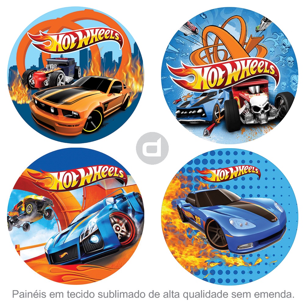Painel Redondo 1,5x1,5m Hot Wheels Carro Brinquedo Corrida