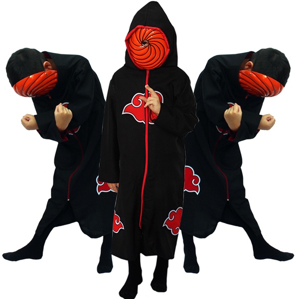 Manto Akatsuki Sem Capuz, Mascara, Kit Ninja e Anel Tobi A27