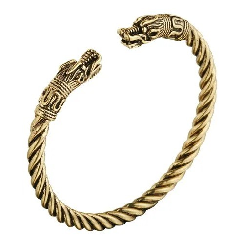 Bracelete Viking Cabeça De Dragão Aço torcido