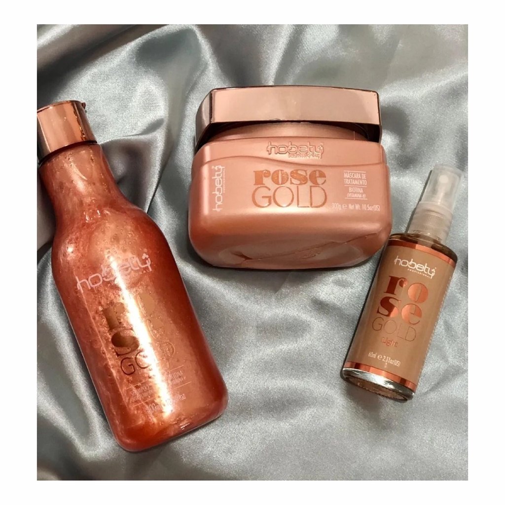Kit Tratamento Hobety Rose Gold Shampoo + Máscara + Sérum Original