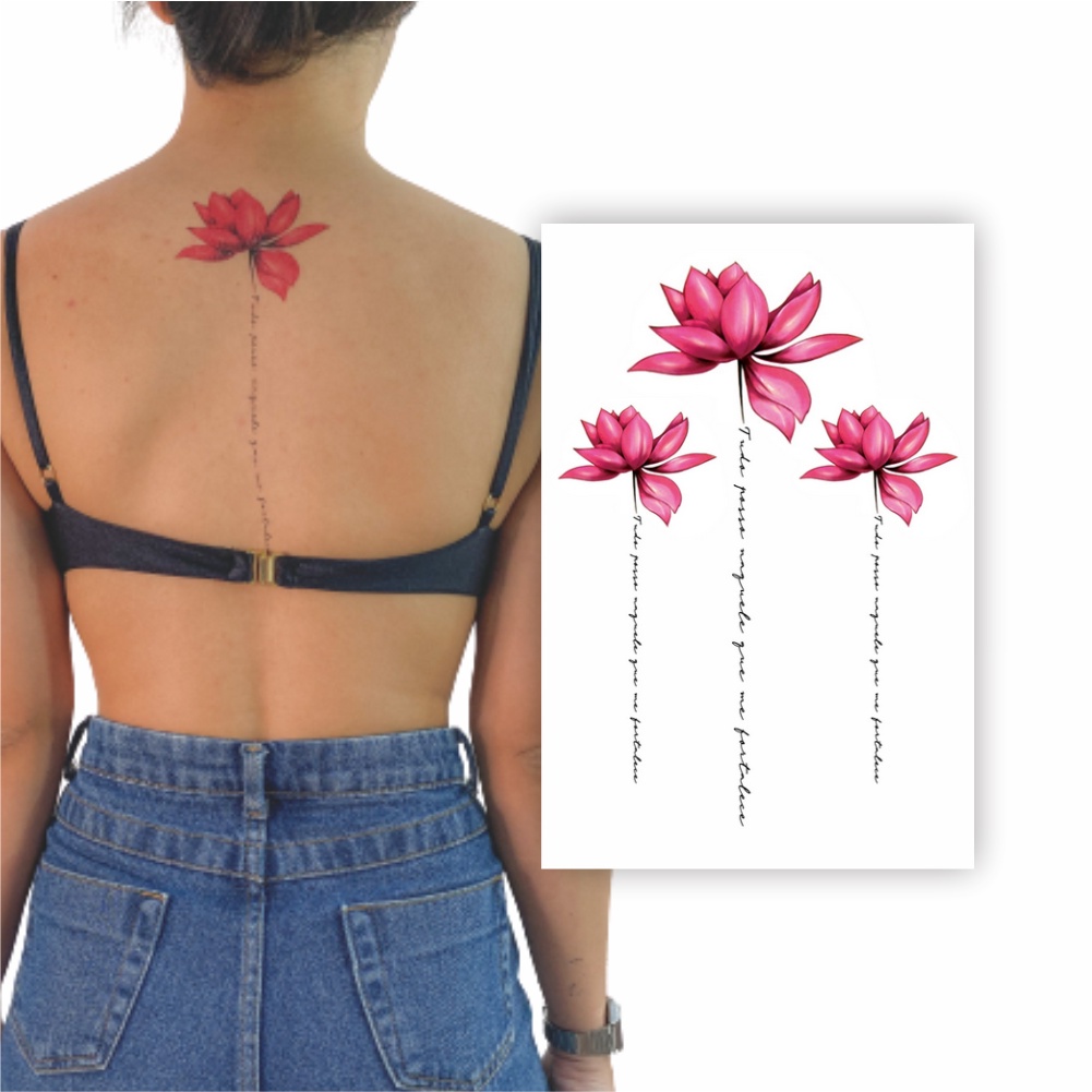 Tatuagem Temporária | Costas | Flor e Frase | Shopee Brasil